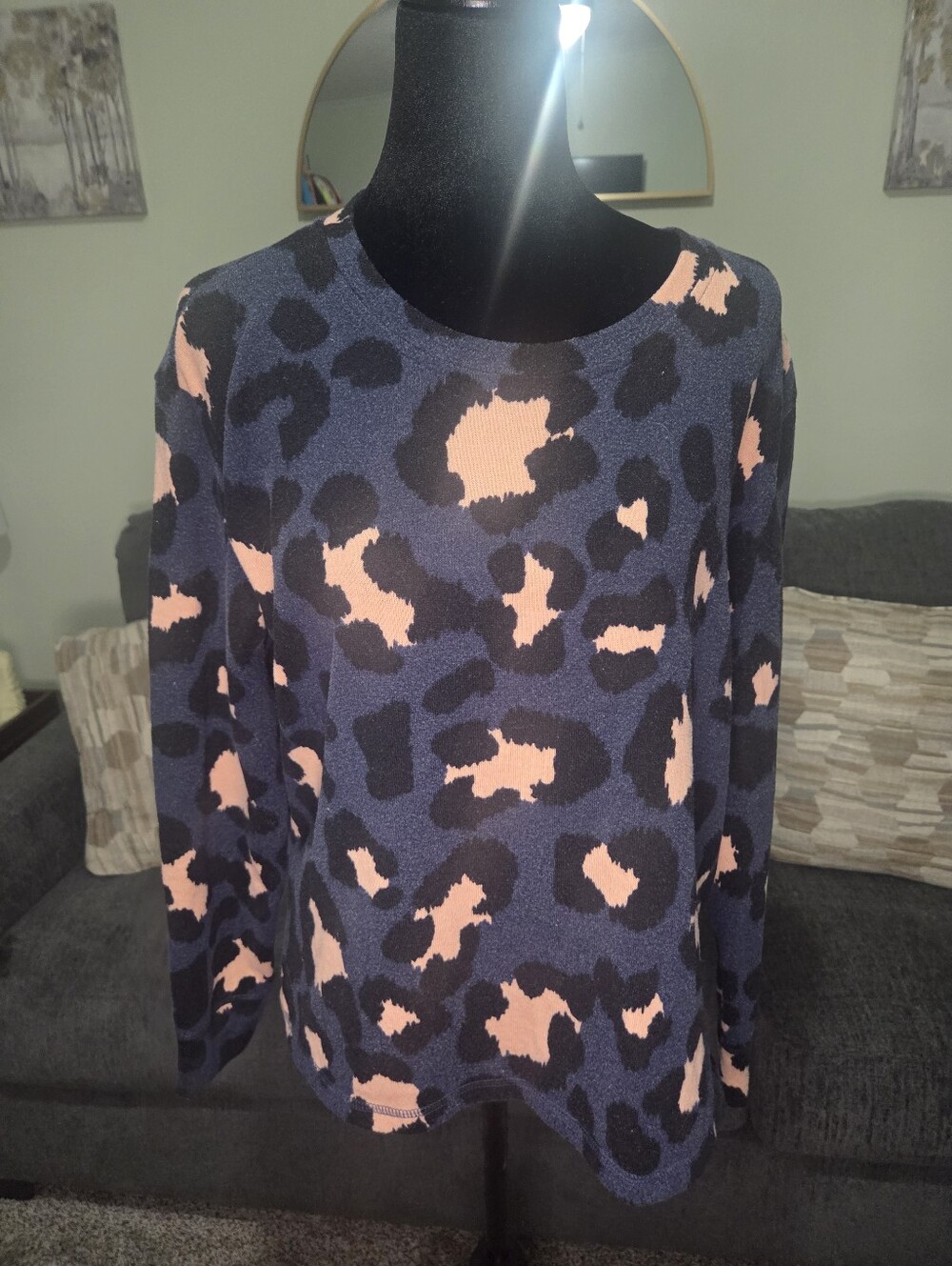Jessica Simpson Navy and Peach Leopard Print Top